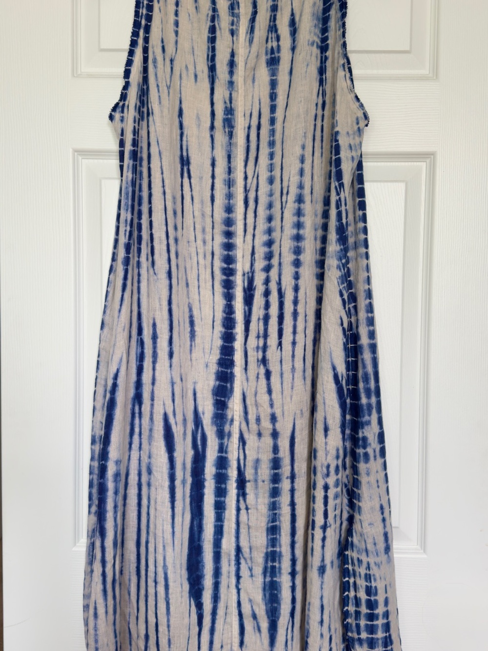 Blue Hand-Dyed Tie Dye Shibori Linen Maxi Dress - Sleeveless - Picture 5 of 11
